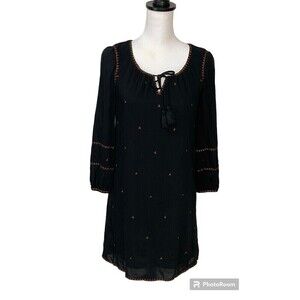 Madewell Women Black Sheath Dress Sz XXS Sweetheart Neck Ballon Sleeves Long E1